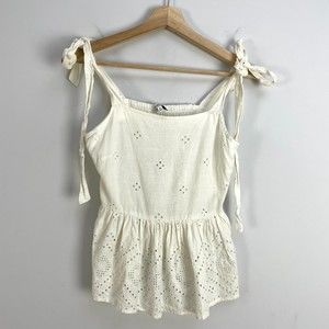 Madewell Womens Size XS White Eyelet Tank Top Linen Blend Sleeveless Shirt